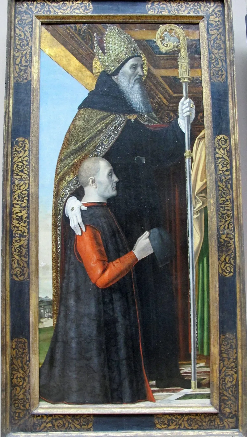 Presentation at the Temple (Detail. Saint Augustine and a Kneeling Donor) by Ambrogio Bergognone, 1494