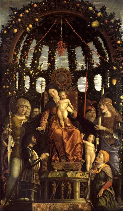 The Virgin of Victory (The Madonna and Child Enthroned with Six Saints and Adored by Gian Francesco II Gonzaga) by Andrea Mantegna