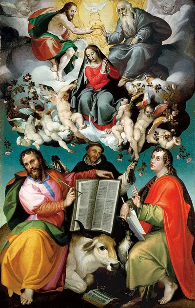 The Coronation of the Virgin with Saints Luke, Dominic, and John the Evangelist by Bartolomeo Passerotti