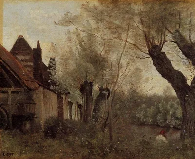 Willows and Farmhouses at Saint Catherine les Arras by Camille Corot