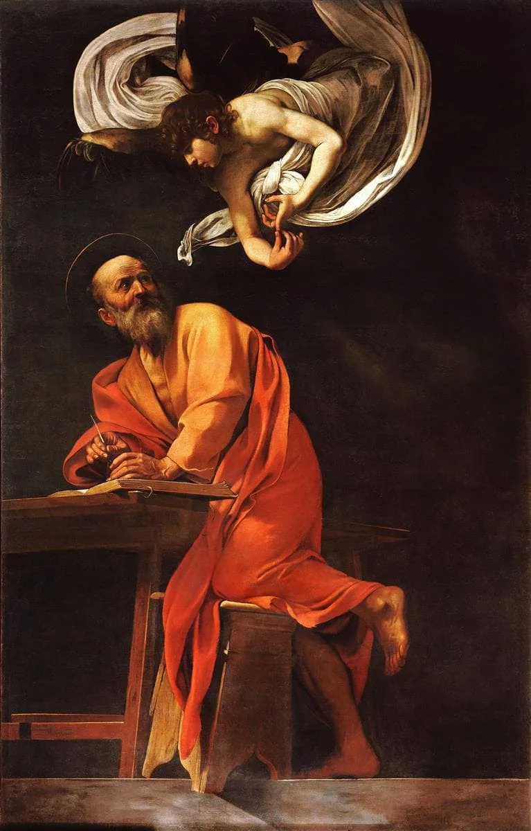 Inspiration of Saint Matthew by Caravaggio, 1602