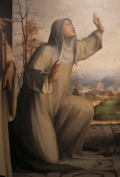 Saint Catherine of Siena receiving the stigmata between Saints Benedict and Jerome (detail) by Domenico Beccafumi