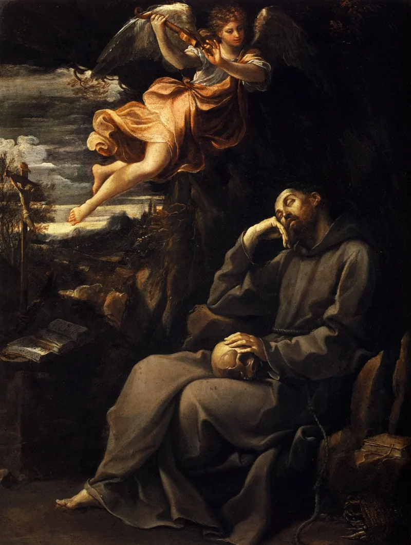 Saint Francis deadened with an angel musician by Guido Reni, 1607
