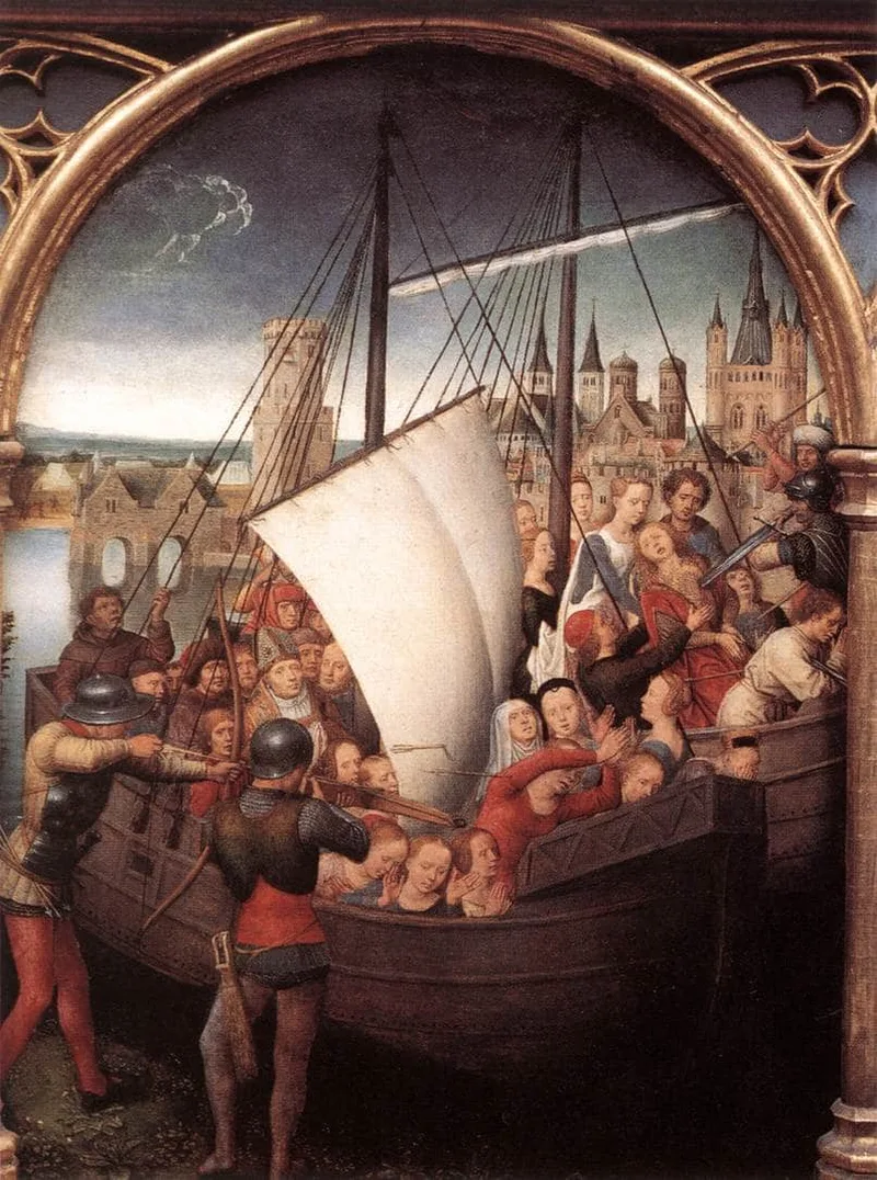 The Martyrdom of Saint Ursula and her companions at Cologne, from The Reliquary of St. Ursula by Hans Memling, 1489