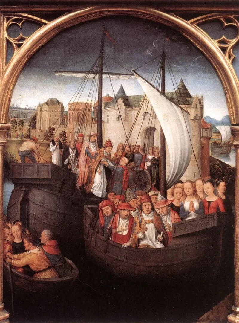 The Departure of Saint Ursula from Basle, panel from The Reliquary of St. Ursula by Hans Memling, 1489