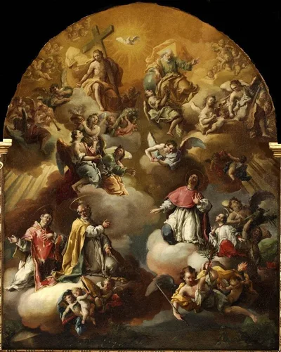 San Valero, San Vicente Mártir, San Pedro Arbués Y Santo Dominguito De Val, En La Gloria by José Luzán