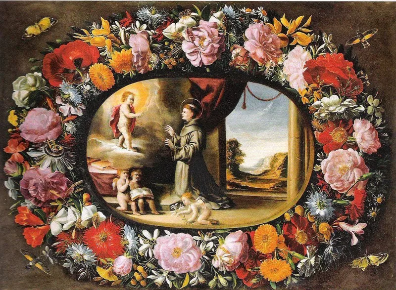 Garland With The Vision Of Saint Anthony Of Padua by Juan van der Hamen, 1625
