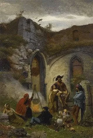 Encampment of Bohemians, In The Ruins of the Abbey of Saint Bavo (Ghent) by Jules Breton