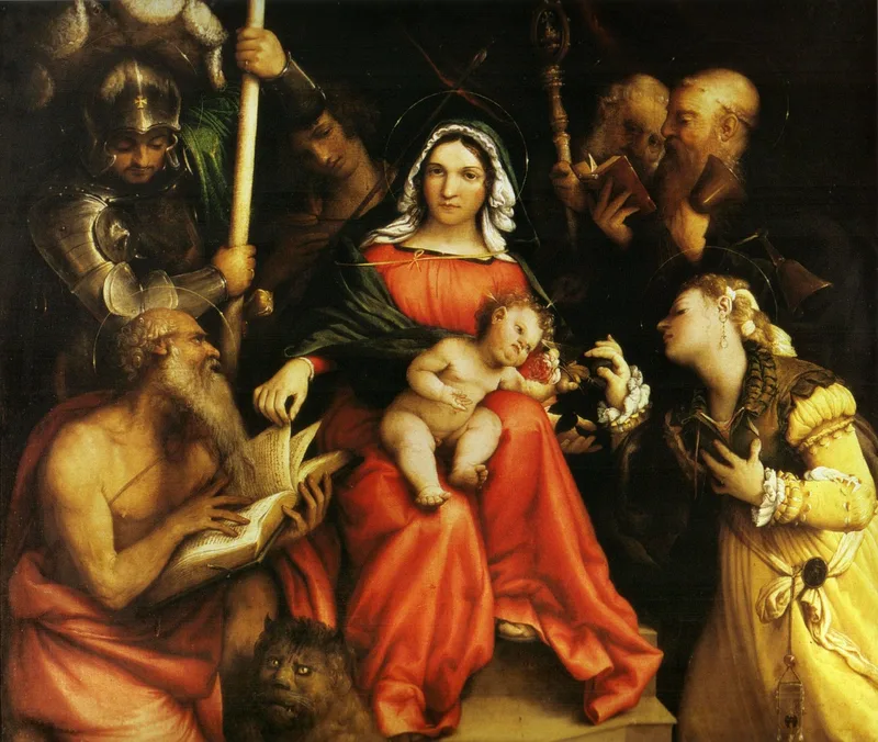 Mystic marriage of Saint Catherine of Alexandria and Saint Catherine of Siena by Lorenzo Lotto, 1524