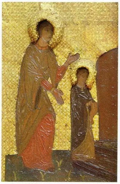 The Virgin Holidays. Introduction of the Virgin in Temple. Saint Anne and young Virgin Mary. by Nicholas Roerich, 1907