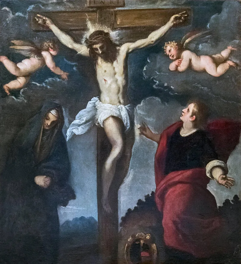 Crucifix Between Our Lady And Saint John by Palma il Giovane, 1575