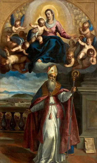Apparition of the Virgin and Child to Saint Ubald of Gubbio, Who Points to the City of Pesaro by Palma il Giovane