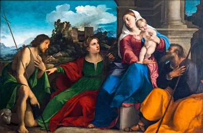Holy Family with Saints Catherine of Alexandria and John the Baptist by Palma Vecchio