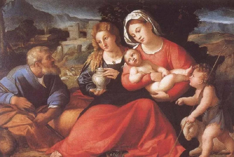 The Holy Family with Mary Magdalene and the infant saint John by Palma Vecchio, 1520