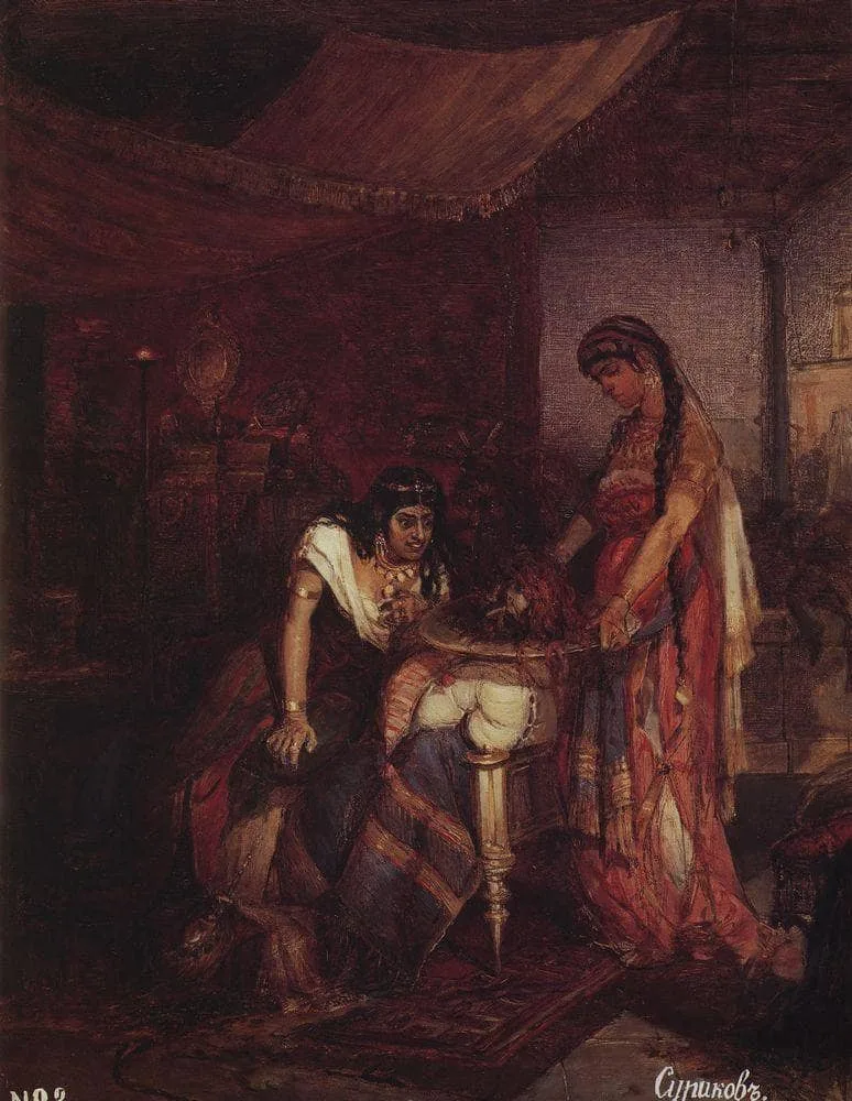 Salome brings head of Saint John the Baptist to her mother Herodias by Vasily Surikov, 1872