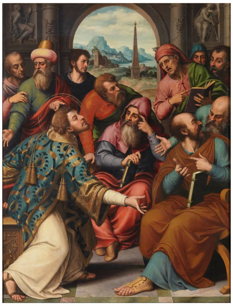 Saint Stephen in the synagogue by Vicente Juan Masip, 1562