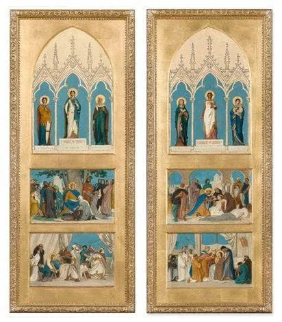 Saint Louis Dispensing Justice; Saint Louis Made Prisoner at Mansourah and Faith, Hope and Charity by William-Adolphe Bouguereau
